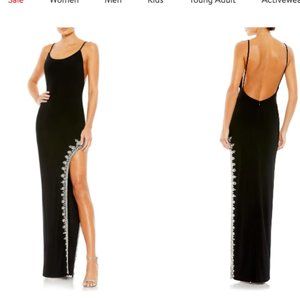MAC DUGGAL SCOOP NECK BODYCON EMBELLISHED THIGH SLIT BLACK GOWN DRESS 6